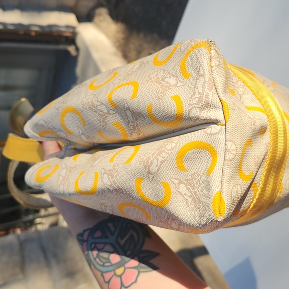 Celine Coated Canvas Handbag w/ C Logo, Horse & Carriage - Yellow, Cream & White - Picture 8 of 17